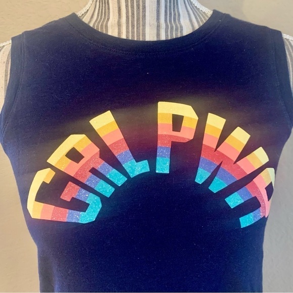 GAP Top XL Girls “GRL PWR” Rainbow Navy 100% Cotton Sleeveless Muscle Tee - Picture 2 of 16